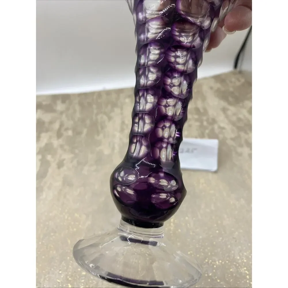 Antique-Anna Hutte 1940 Amethyst Floral 6.5 Inch Footed Vase Rare Design